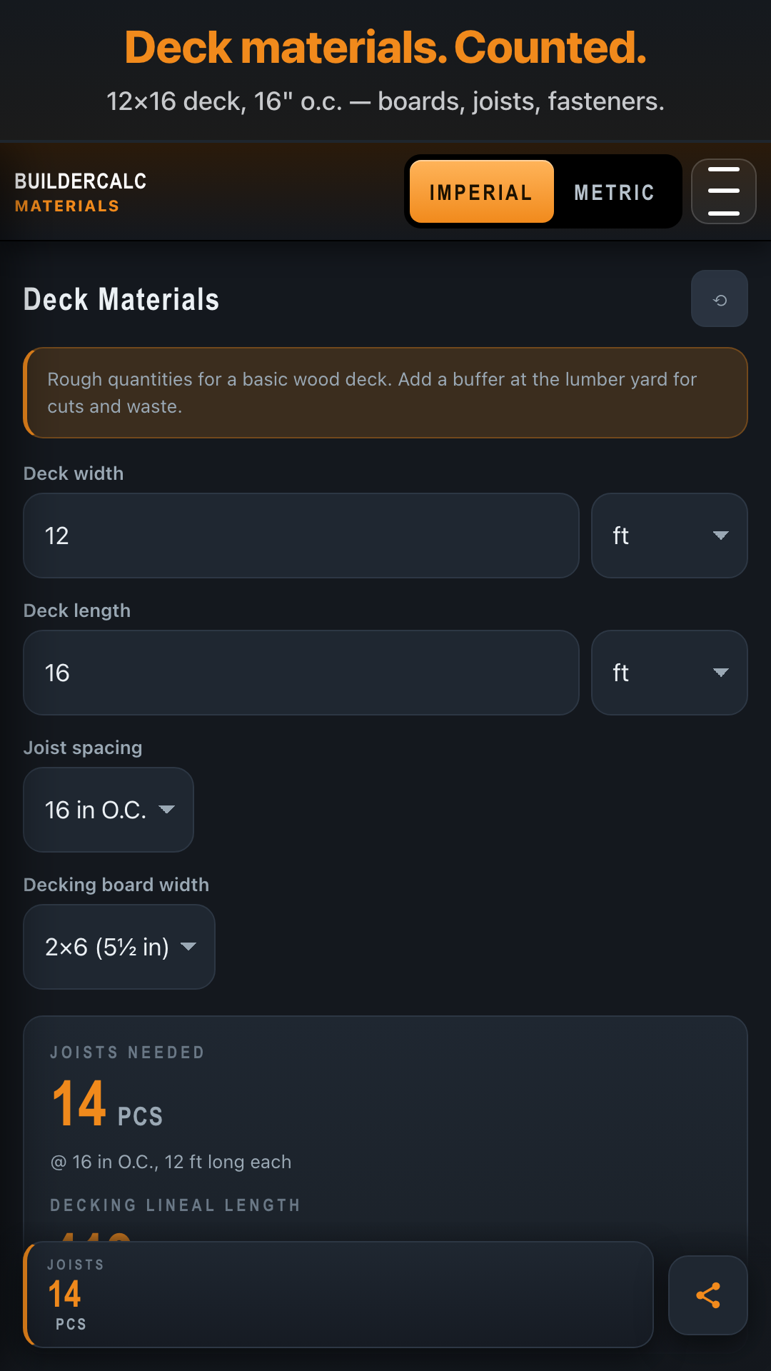 BuilderCalc — Materials estimator