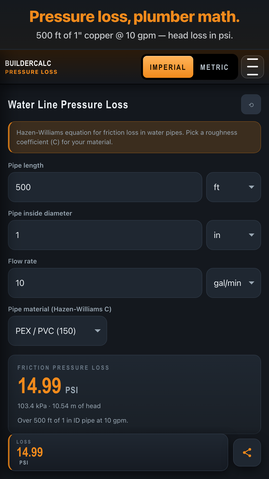 BuilderCalc — Pressure loss calculator