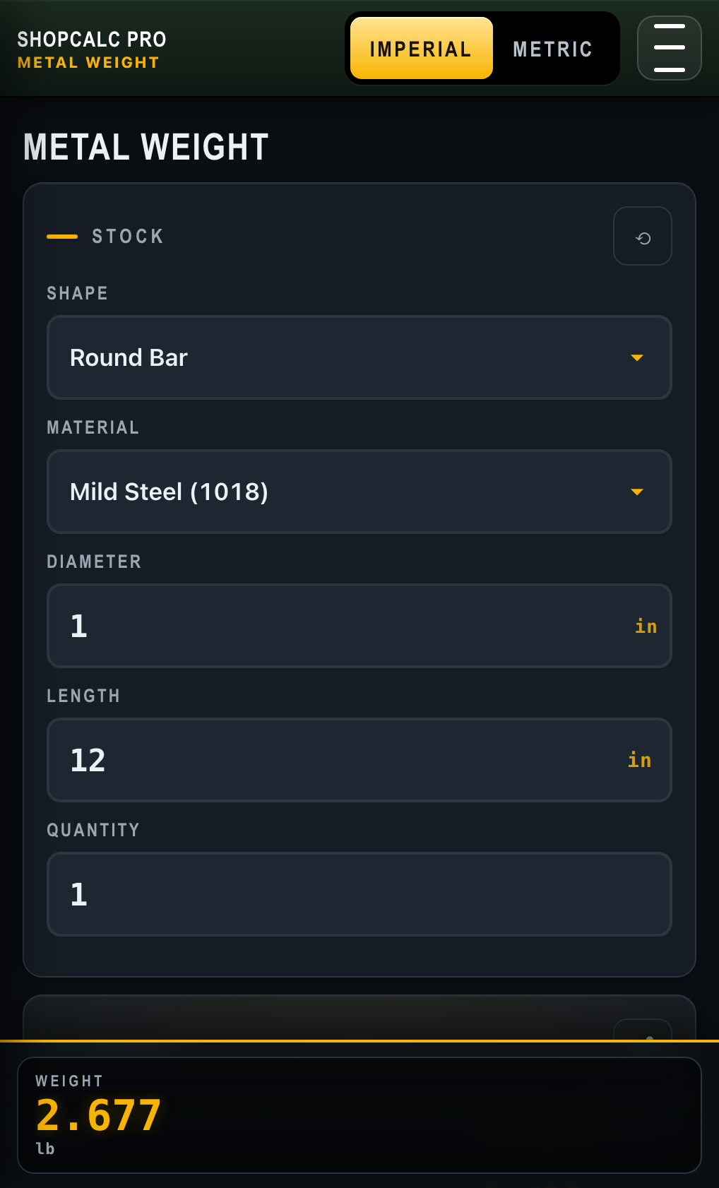 ShopCalc — Metal Weight calculator