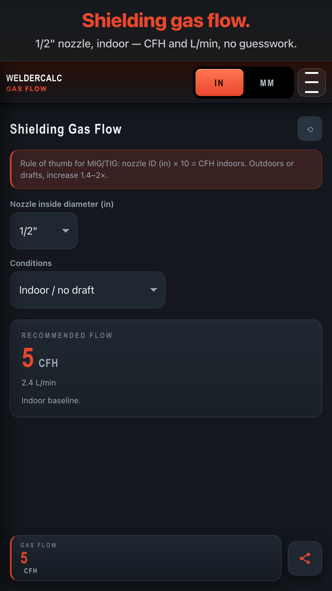 WelderCalc — Gas flow calculator