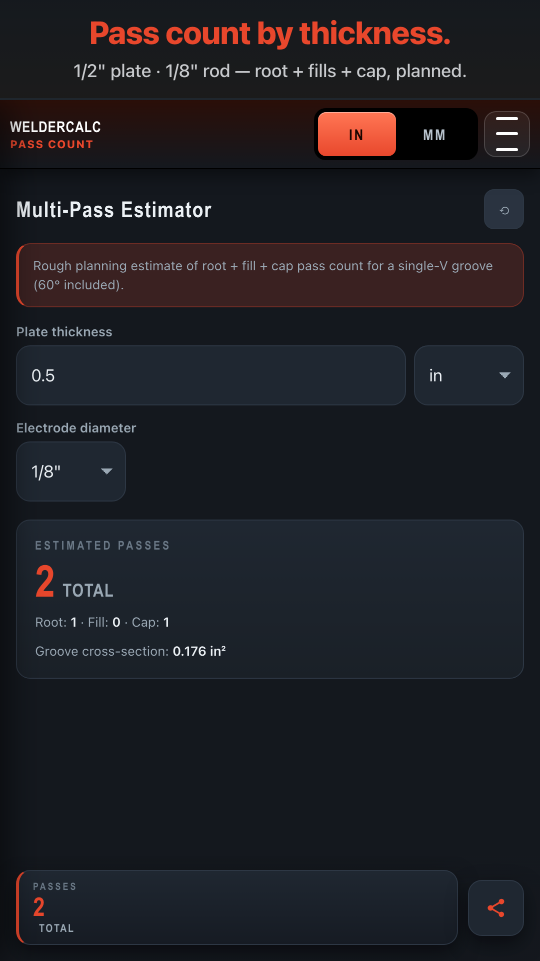 WelderCalc — Multi-pass planning